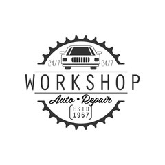 Auto Repair Workshop Black And White Label Design Template With Establishment Date
