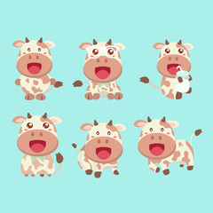 Set of funny cartoon cow in various poses.
