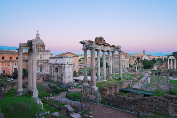 Naklejka premium Roman Forum - ancient ruins in Rome at twilight, Italy