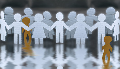 petits bonhommes intégrés et exclus d'une ronde de ribambelles