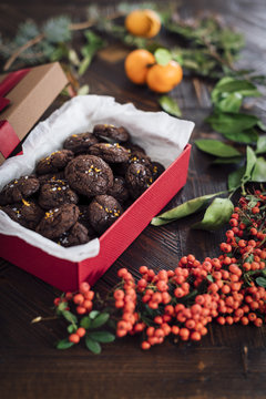 Christmas gift box full of chocolate citrus cookies