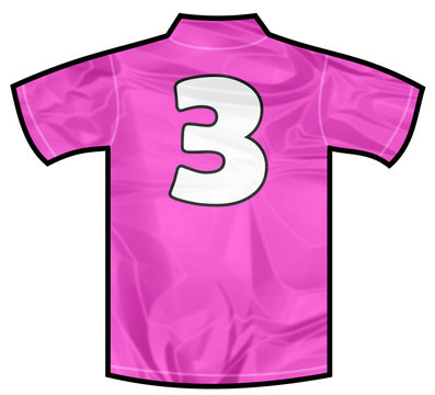 Number 3 three pink sport shirt as a soccer,hockey,basket,rugby, baseball, volley or football team t-shirt. For the goalkeeper or woman player