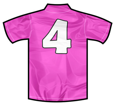 Number 4 four pink sport shirt as a soccer,hockey,basket,rugby, baseball, volley or football team t-shirt. For the goalkeeper or woman player