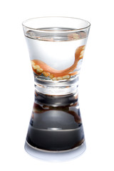 Cleaning a denture in a glass with water.Proper of hygiene.