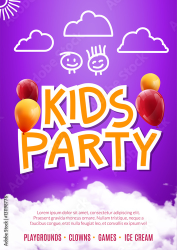 Kids Party Art Flyer Design Balloons Poster Template Preschool Fun Event Kids Party Art Flyer Design Balloons Poster Template Preschool Fun Event