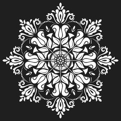 Oriental vector round white pattern with arabesques and floral elements. Traditional classic ornament. Vintage pattern with arabesques