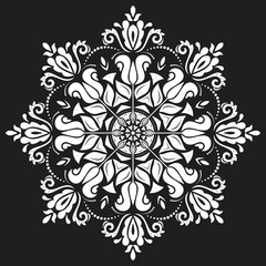 Oriental vector round white pattern with arabesques and floral elements. Traditional classic ornament. Vintage pattern with arabesques