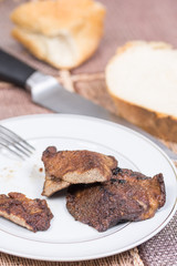 Selective focus on fried pork liver