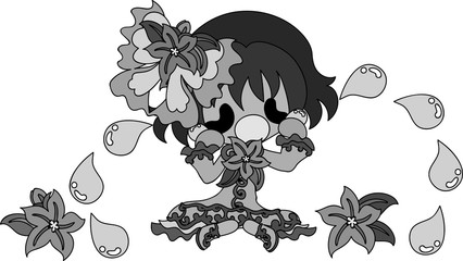 My original illustration of stylish girls and flower ornaments