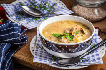 Soup with barley and chicken gizzards.