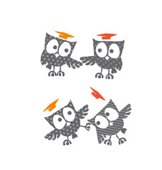cute little owls with Academic Graduation Hat vector illustratio