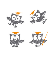 cute little owls with Academic Graduation Hat vector illustratio