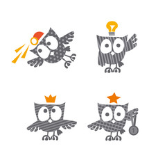 cute little owls icons with assorted hats vector illustration. c