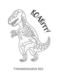 Black and white line art with dinosaur skeleton