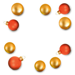 Christmas background with Christmas balls isolated on white background top view