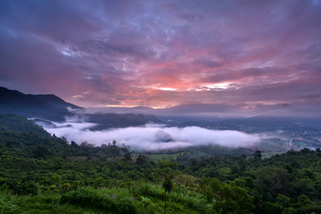Sunrise and Mist, Doi Phulangka, rainy season, Province Phayao, Thailand