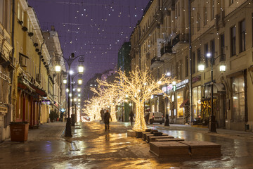 Fototapeta na wymiar Christmas decoration Kamergersky lane, Moscow, Russia