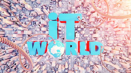 Text the word IT world  lot at the center. 3d render and illustr