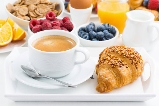 delicious sweet breakfast and espresso, closeup