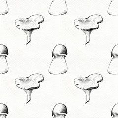 Hand drawn seamless pattern with mushrooms.