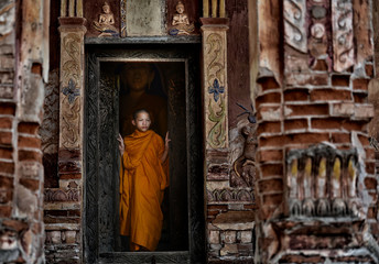 Novice in the old temple Thailand