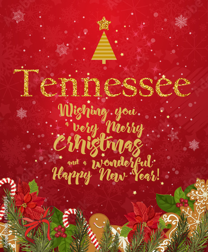 "Tennessee Merry Christmas and a Happy New Year greeting vector card on ...