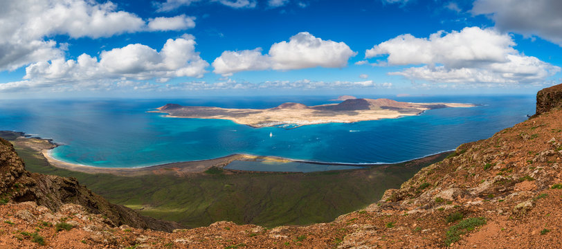 Panoramic view on the island of La Graciosa, off the north coast of Lanzarote, Canary Islands, Spain.