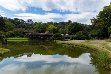 Fototapeta na wymiar Genkyuen Garden and Hikone castle