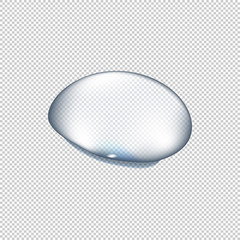 Realistic pure and transparent water drops set with shadow on gray background. Vector illustration