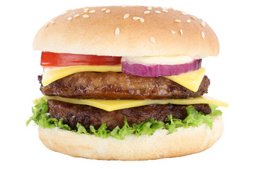 Double Cheeseburger Hamburger Burger Käse Tomaten Salat Freiste