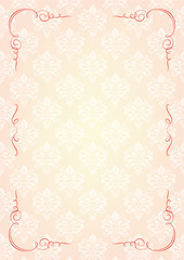 Rectangular vignette frame on mixed background with damask pattern. A4 page proportions.