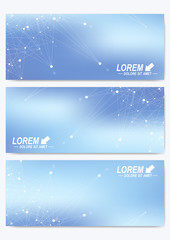Fototapeta na wymiar Modern set of vector banners. Geometric abstract presentation. Molecule DNA and communication background for medicine, science, technology, chemistry. Cybernetic dots. Lines plexus.