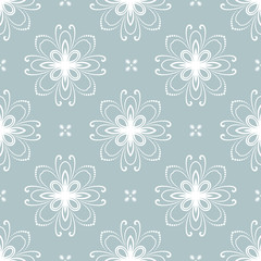 Floral vector light blue and white ornament. Seamless abstract classic background with flowers. Pattern with repeating elements