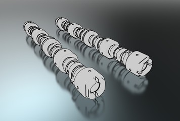 3d illustration of camshafts and engine valves