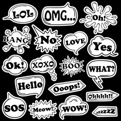 Cartoon Set Of Speech Bubbles With Expressions.