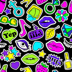 Obraz premium Seamless Pattern Of Fashion Stickers In 80s-90s Comic Style.