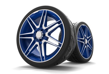 3d illustration of car rims and tires