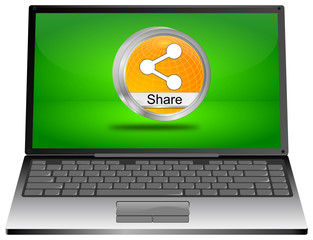 Laptop computer with Share Button - 3D illustration