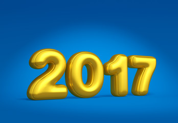 2017 New Year date. Shiny golden numbers on blue background with light effect as symbol of holiday celebration, wealth, financial success, welfare, prosperity, fortune in the coming year