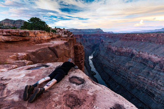 Photographer photographing view from Torroweap overlook, Littlefield, Arizona, USA