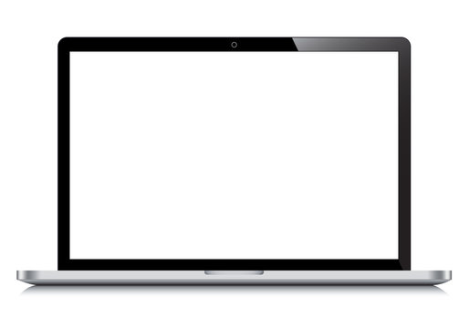 Realistic laptop isolated on white background incline 90 degree. computer notebook with empty screen. blank copy space on modern mobile computer.