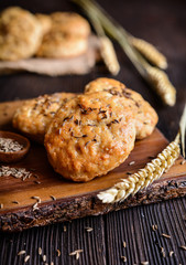 Baked crackling cookies sprinkled with cumin