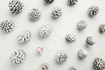 Santa Claus walking with a bag in the forest covered by snow. Ch