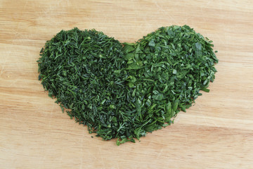 Dill and parsley green heart