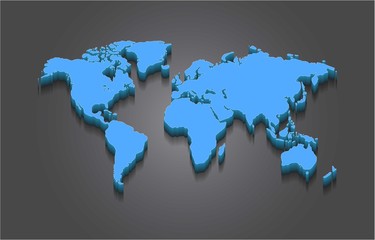 World Map - 3D Elevated Design on Grey Background