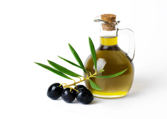Organic Olive Oil  with bunch of olives
