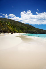 Wide white sand beach at Trunk Bay, St John, US Virgin Islands