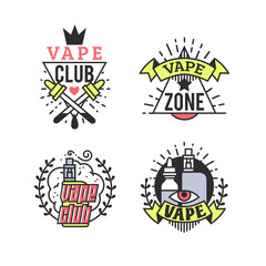 Vector Vaping Badges, Modern Line Art Labels, Vape Shop Logo