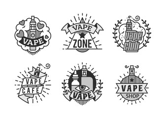 Vector Vaping Badges, Modern Line Art Labels, Vape Shop Logo