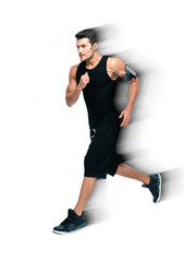 Handsome sports man running isolated
